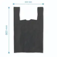 Sacoșă maieu 320×600mm, 50 microni, pliuri 90mm, reciclat, negru