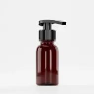 Bottle PET 100ml, amber, neck 28mm PCO 1810, with black pump