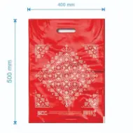 Kesa tipa Banana 400×500mm, crvena sa tradicionalnim motivima, reciklirani materijal, 50 mikrona