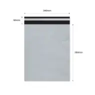 Envelope de courier autoadesivo 240×350mm + aba 50mm, LDPE branco-preto
