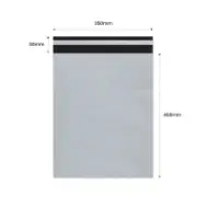 Envelope de courier autoadesivo 350×450mm + aba 50mm, LDPE branco-preto