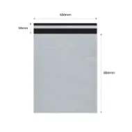 Envelope de courier autoadesivo 650×850mm + aba 50mm, LDPE branco-preto