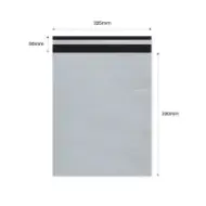 Envelope de courier autoadesivo 225×320mm + aba 50mm, LDPE branco-preto
